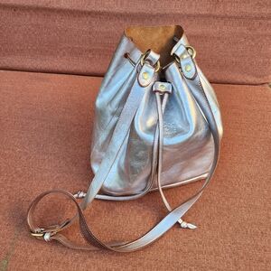 IL BISONTE ☆ RARE UNICORN ☆ silver metallic leather drawstring bucket bag  purse